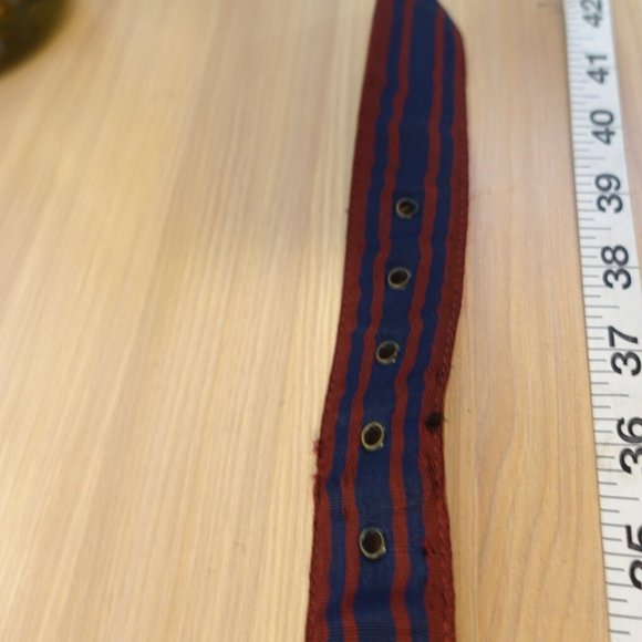 Belt Leather Buckle 36 Brown‎ Blue Red Striped Preppy Adult Fabric Nylon Classic - Picture 10 of 11